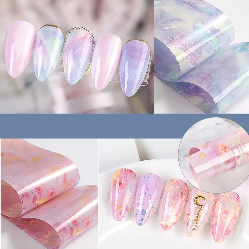 

New Marble Design Nail Foils Butterfly Starry Sky Transfer Sticker Paper Nail Art Adhesive Decals Gel Sliders Rolls