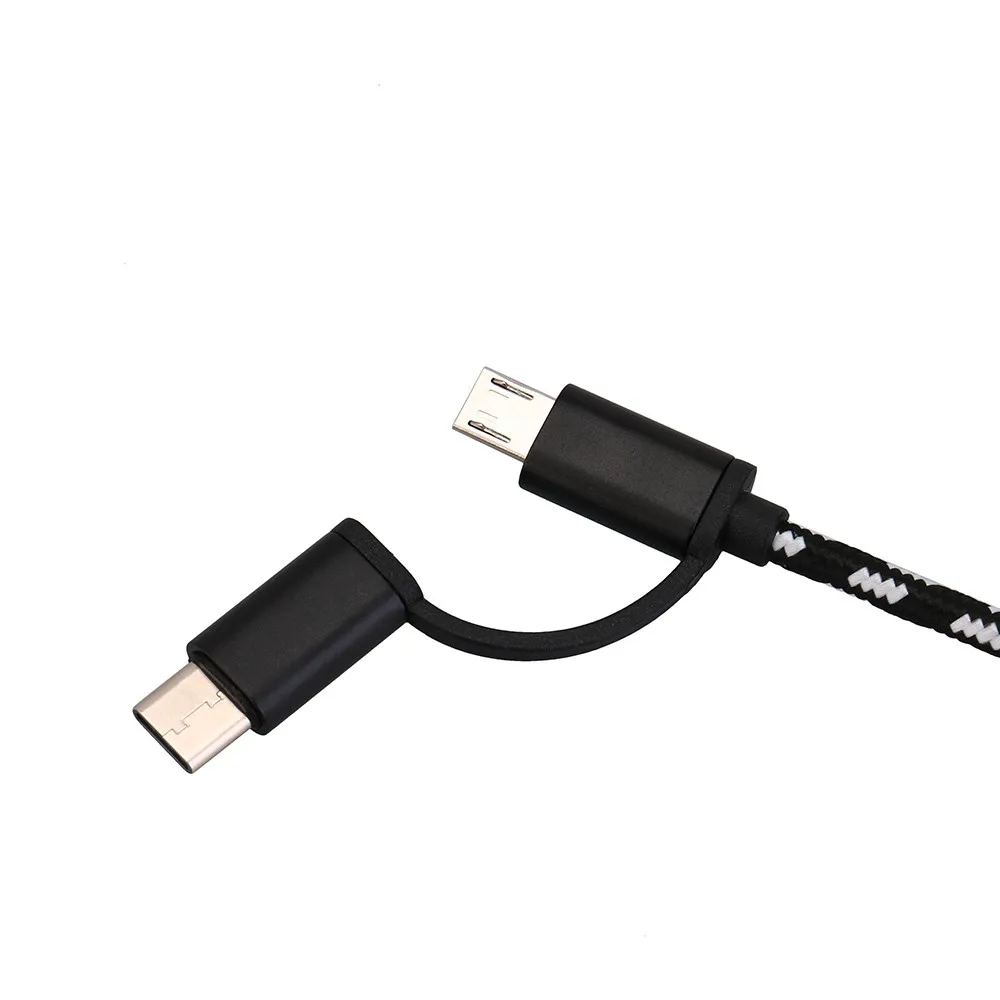 1M 2 In 1 Micro USB+Type-C Cable Fast Charging For Samsung Micro Usb Cable For Android Mobile Phone Braided Usb Cable
