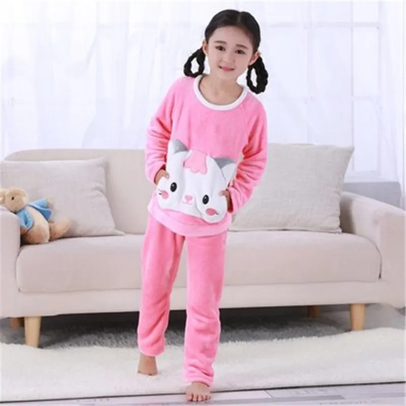 Winter Flannel Kids Pajamas Sets Child Warm Sleepwear Cartoon Animals Print Baby Girls Boys nightwear Children Pajamas