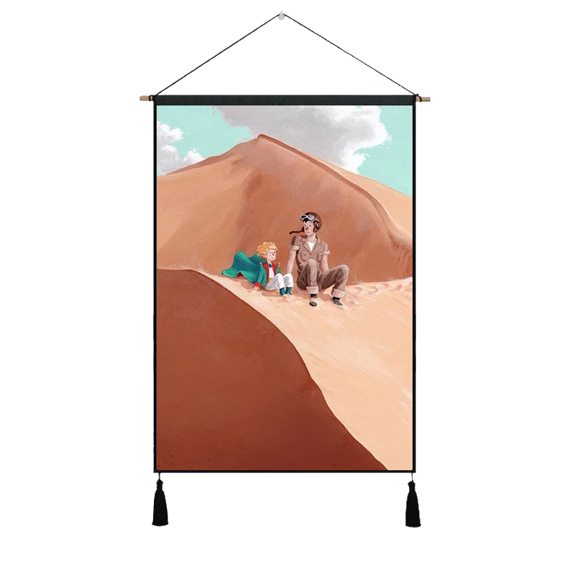 Бургундия Синяя планета мультфильм маленький Le Petit Prince подвесной ткань хлопок линия живопись плакат домашняя декоративная настенная вешалка гобелен подарок - Цвет: Бургундия