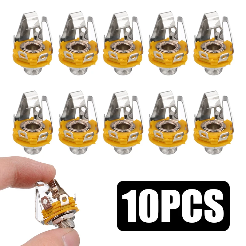 

10pcs 6.35mm 3-core Double Sound Plug with Switch Jack Audio Female Connector 6.35 Welding Type Microphone Panel Socket