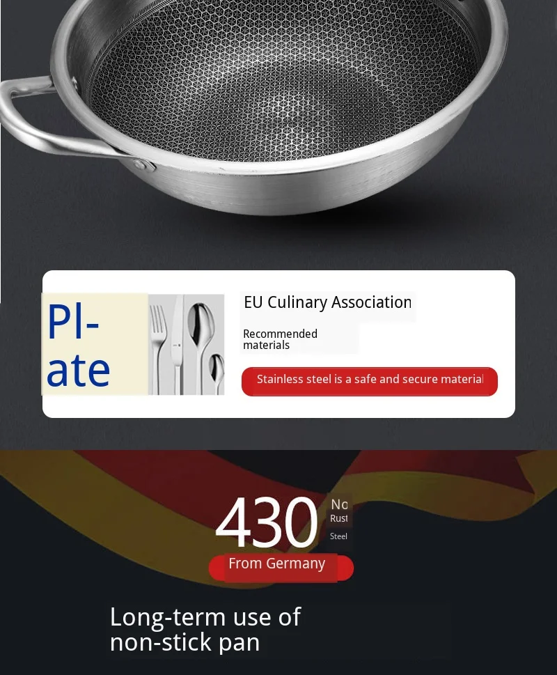 Нержавеющая сталь Wok сотовая кастрюля с антипригарным горшком Бездымная сковорода для здоровья, не покрытая покрытием, горшок для топливного газа, универсальная плита