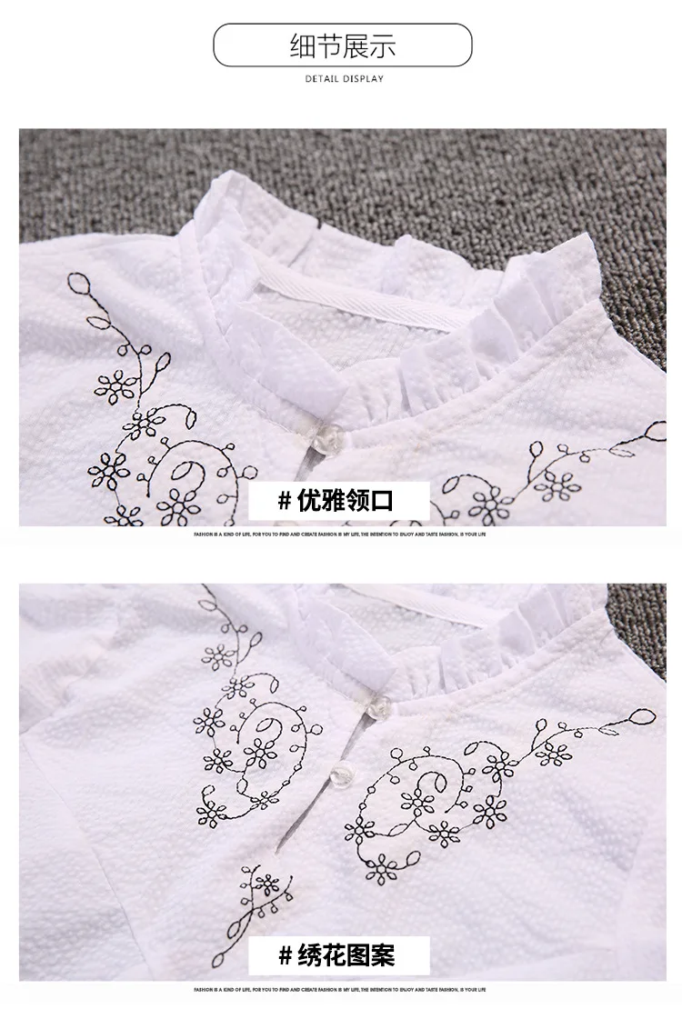 Рубашка с вышивкой и длинными рукавами и кружевным воротником для девочек; коллекция года; сезон весна-осень; новая стильная детская рубашка для больших мальчиков