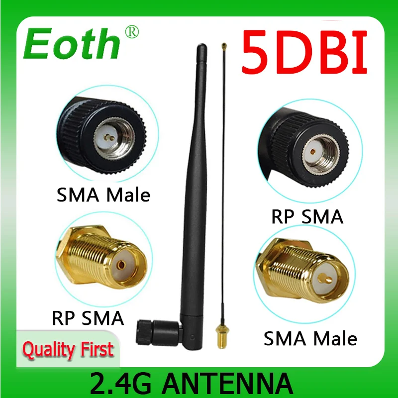 EOTH 1 5pcs 2.4g antenna 5dbi sma female wlan wifi 2.4ghz antene IPX ipex 1 SMA male pigtail Extension Cable iot module antena wi fi антенна nobrand ipex ipx u fl 2 4ghz 5dbi 2 шт