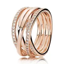 925 пробы Серебряное кольцо Pan, розовое золото, ажурное кольцо Вечность, переплетенное кристаллами, кольца для женщин, подарок на свадьбу, хорошее ювелирное изделие