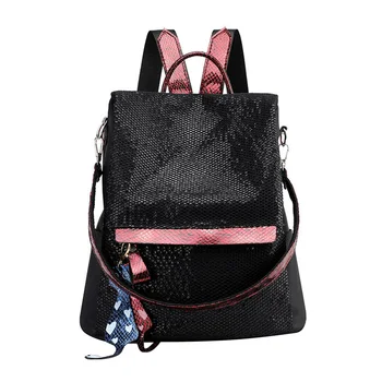 

With Pendant Fashion Sequin Waterproof Shopping Zipper Women Backpack Large Capacity Shoulder Purse Anti-theft Travel Casual