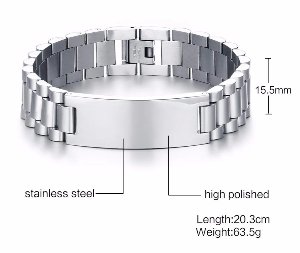 Mens bracelets Free Engraving Stainless Steel Designer Made Scratch Resistant Id Bracelet Edelstahl Armband Men Jewelry silver 16