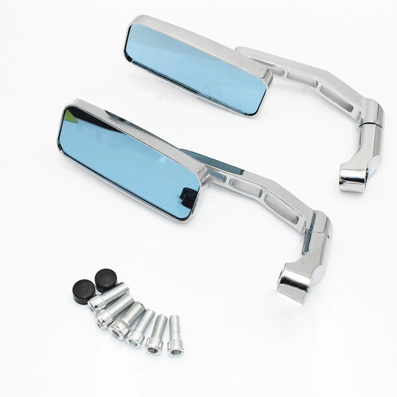 Universal 8mm 10mm Motorcycle Handle Bar End Rear Side View Mirrors Aluminum Rectangle Blind Spot Blue Rearview Side Mirror