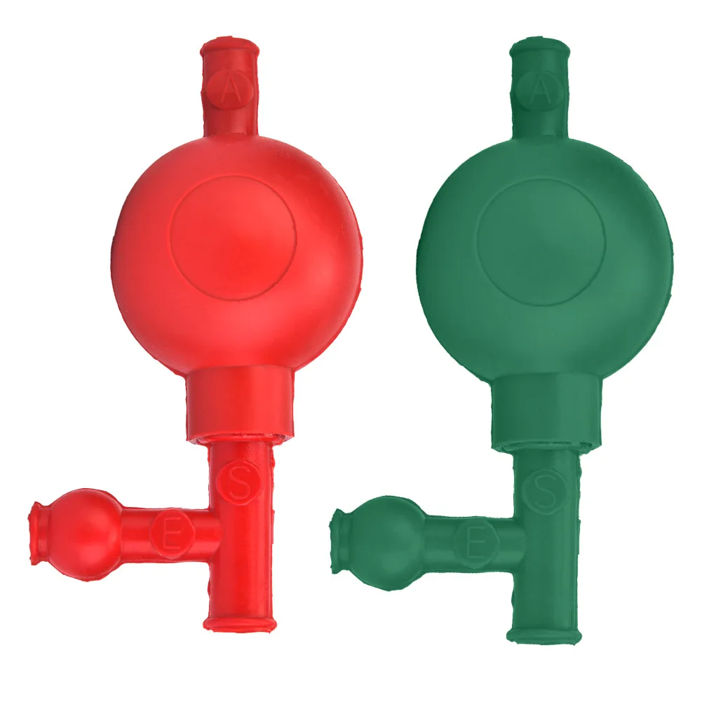 Red Rubber Pipette Filler Labware Rubber Suction Bulb Filling Ball with 3 Valves Pipettor Accessory for Chemistry Labware 