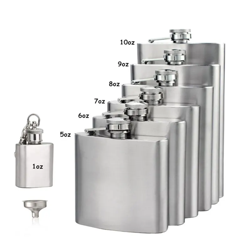 New 1 4 5 6 7 8 9 10 oz Stainless Steel Hip Flask with Funnel Pocket Hip Flask Alcohol Whiskey Hip Flask Screw Cap