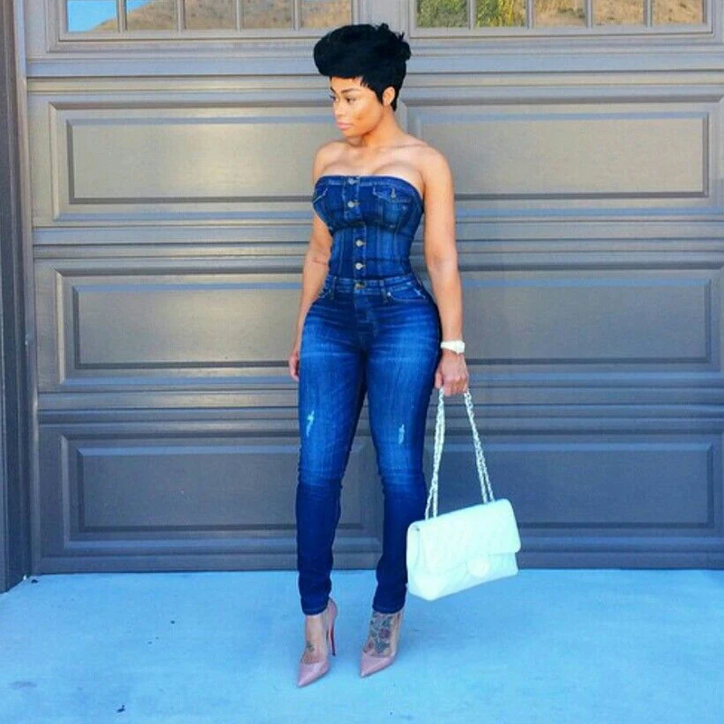 2020 Woman Jeans Overalls Fall Blue Sleeveless High Waisted Ripped Washed Slim Long Wide Leg Jeans Pants for Women Clothing