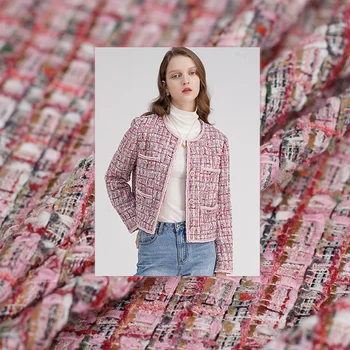 

50x145cm France Red Pink Tweed Fabrics For Woman Autumn Jacket Dress Suits Garment Materials The DIY Sewing Cloth