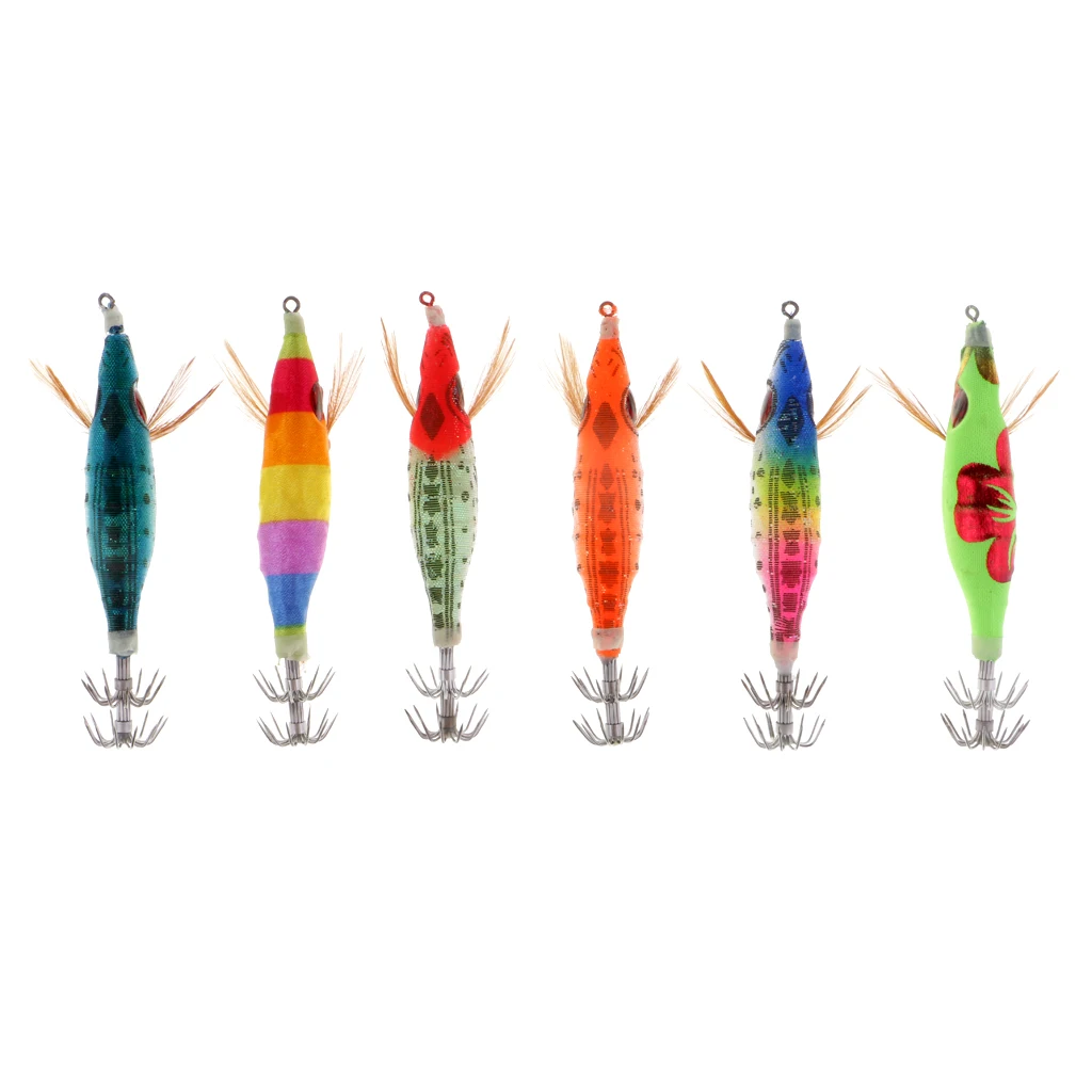 6pcs 3.9'' Saltwater Squid Jigs Hook Luminous Artificial Shrimp Fishing
