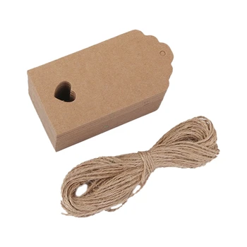

100 pcs Kraft paper Empty card Hand drawing Gift Label Tags Hearts Hollow brown
