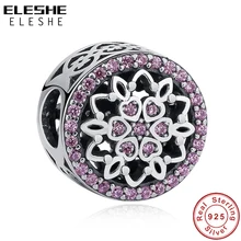 ELESHE настоящий 925 пробы Серебряный светящийся розовый цветок лотоса бусины талисманы подходят оригинальные браслеты и ожерелья модные ювелирные изделия подарок