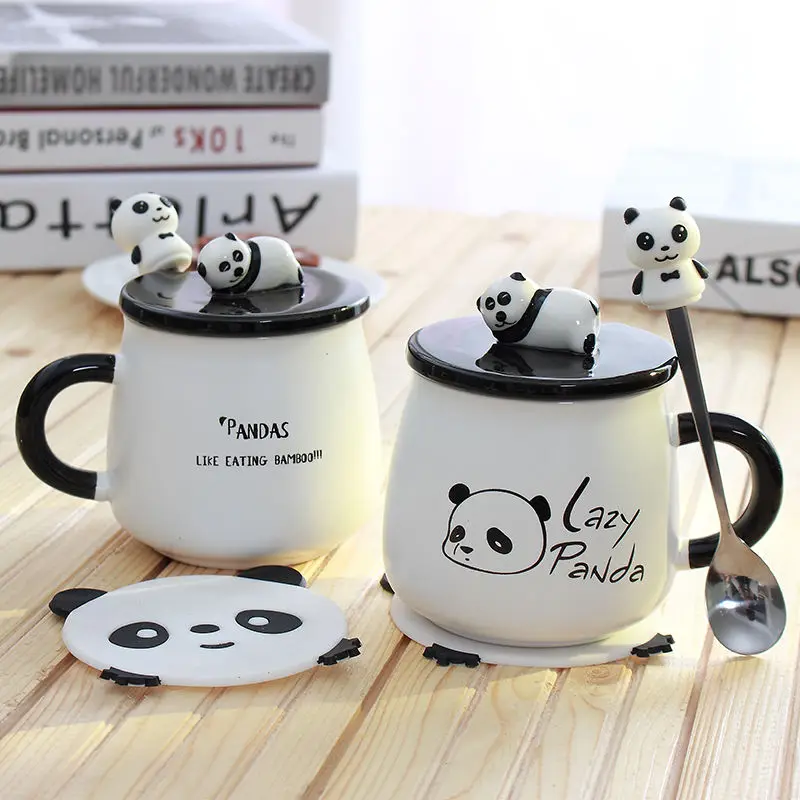 Panda Mug Coffee Breakfast Cup Large Capacity Water Glass Milk Cup Creative Cartoon Ceramic Cup with Lid with Spoon Coffee Cup