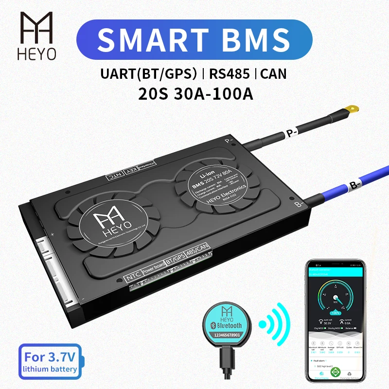 Умный аккумулятор HEYO BMS li ion 20S 72 в 30 А 40 60 80 100 Bluetooth BT APP GPS UART RS485 для связи с USB
