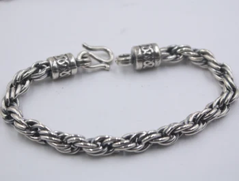 

Sterling S925 Silver Bracelet Women's Men Retro Rope 7mmW Link 8.3''L Bracelet Gift