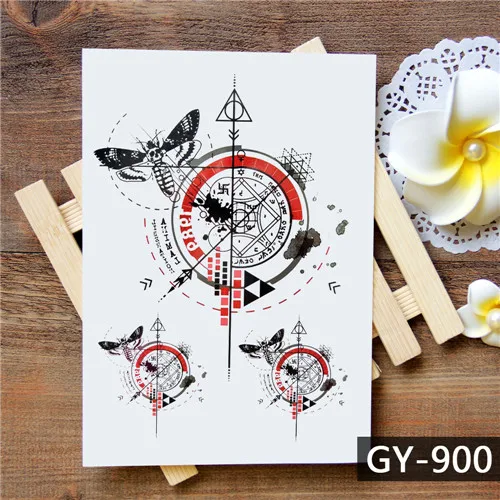 Большой черный tatuagem Taty временное художественное тату татуировки Стикеры s градиент с цветными птицами глаз Акула блеск тату Стикеры - Цвет: Красный