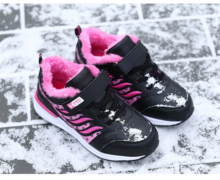 Winter New Girls Sneakers Plus Velvet Thickening Warm Children Sports Shoes Slip Leather Kids Sneakers School Running Shoes