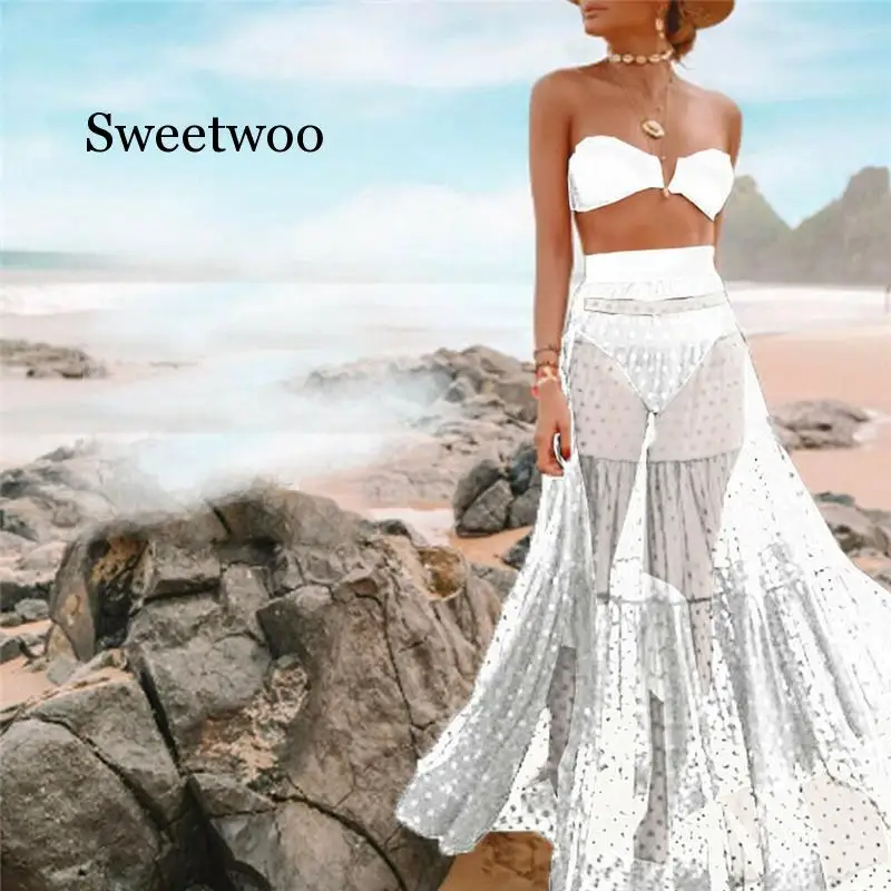 Women Beach Cover-Ups Swimwear Beach Wear Cover Up Swimsuit Solid Black White High Waist Wrap Skirt Dress Beach Skirts