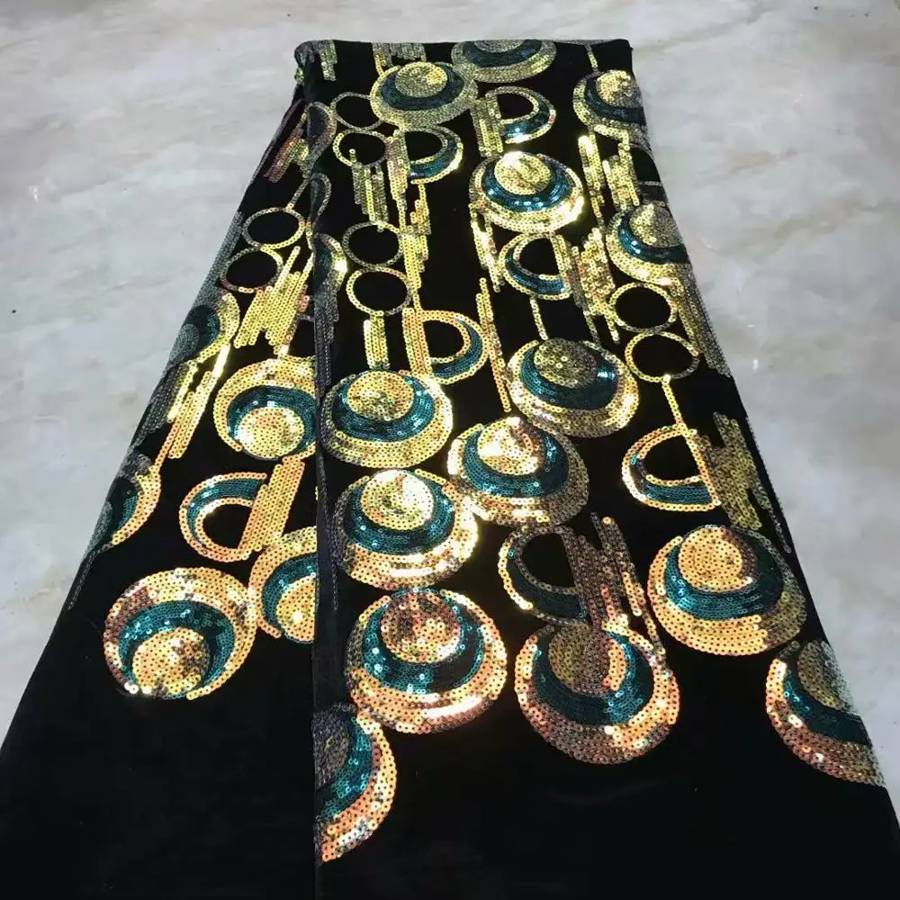 

2019 Hot Fashion Elegant French Embroidered Sequins Mesh Lace fabric Top quality Sewing Material For Wedding Party Dress 5yards