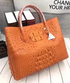 

Chic Designer Genuine Crocodile Skin Women Totes Handbag Female Orange Purse Authentic Alligator Leather Lady Large Shoulder Bag