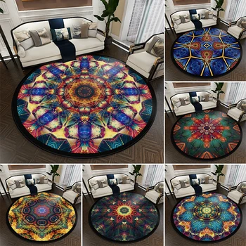 

Bohemian Mandala Ethnic Style Round Carpet Soft Carpets for Living Room Anti-slip Rug Chair Floor Mat for Home Office Decor
