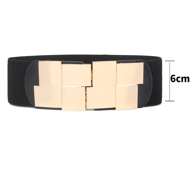 Womens Fashion Gold Chain Front Buckle Black Elastic Band Stretch Belt ZBS1007 