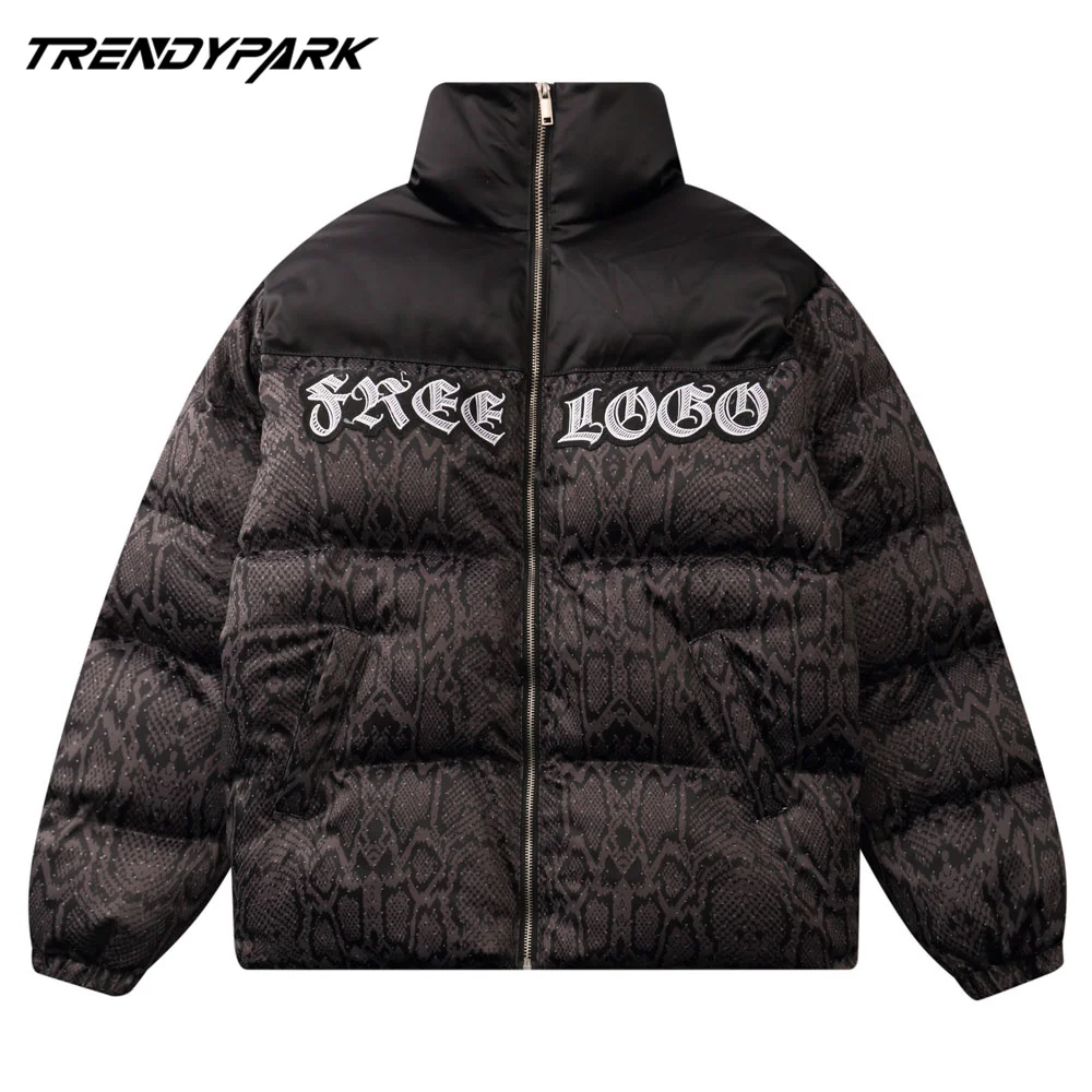 

Men's Winter Warm Jacket Python Skin Pattern Printed Coat Heated Padded Puffer Zipper Jacket Oversize Male Parka Men's Clothing