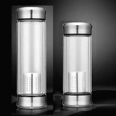 Silver 400ML Water Bottle Glass Bottle With Tea Infuser Filter Double Wall Glass Tea Coffee Juice Cup Business Type Sport Water Tumbler - Color: Silver