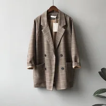 2020 Autumn Suits Blazer Jacket Women Checks Pattern Coat Casual Loose Clothes Vintage Classic Tops Female Plaids Suit Blazers
