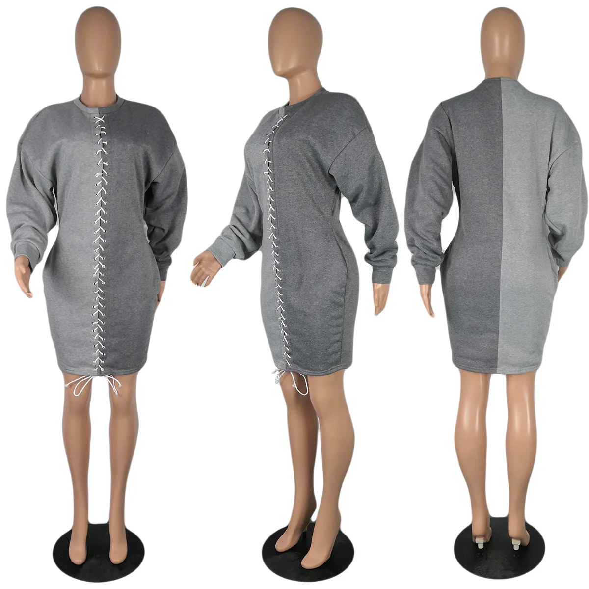 Winter Sexy Women  Corny Corded Patchwork  Batwing Sleeve Thickened Dress  Streetwear Plus Size  Vestidos