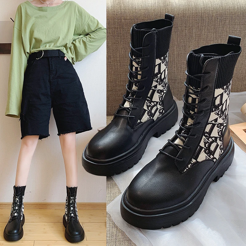 

Black Martin boots female British wind 2019 new wild thick-bottomed Chelsea motorcycle boots Korean fashion boots