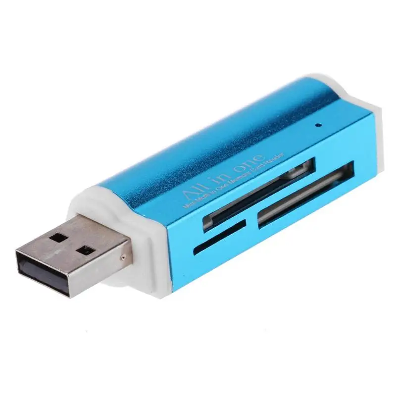 1 шт. USB2.0 4 в 1 Алюминиевый сплав Мультифункциональный считыватель карт памяти для SD/SDHC/Mini SD/MMC/TF карт памяти - Цвет: Синий