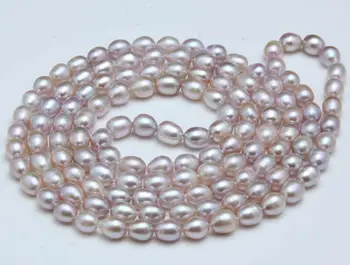 

long Single Genuine Natural purple oval freshwater 8-9MM pearl necklace 32"