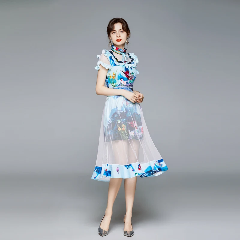 French Retro Court Style Skirt Spring And Summer 2021 New Women's Dress Flounces Short Sleeve High Waist Age Reduction Dress