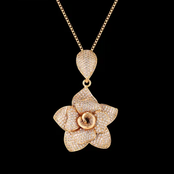 

Zlxgirl jewelry classic rose flower couple necklace & pendant fashion Dubai Gold zirconia bridal jewelry women's anniversary