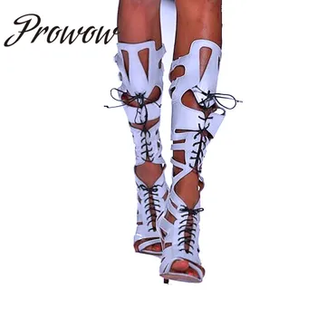 

NewNew Runway Fashion Gladiator Lace Up Knee HIgh Sandals Buckle Strap Thin HIgh Heel Sandals Shoes Ladies