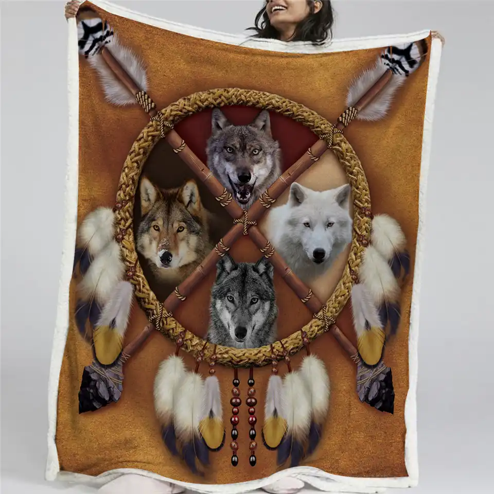 Blessliving Wolves Dreamcatcher Fleece Blanket Wolf Reversible Sherpa Throw Blanket On The Bed Wild Animal Tribal 150x200 Blankets Aliexpress