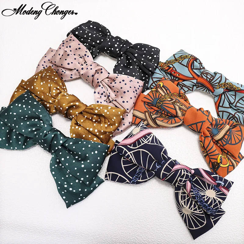 

1PC Printed Polka Dot Fabric Satin Chiffon Hair Clip Fashion Double-layer Large Barrettes Bow Hairpin Woman Hair Accessories Hot