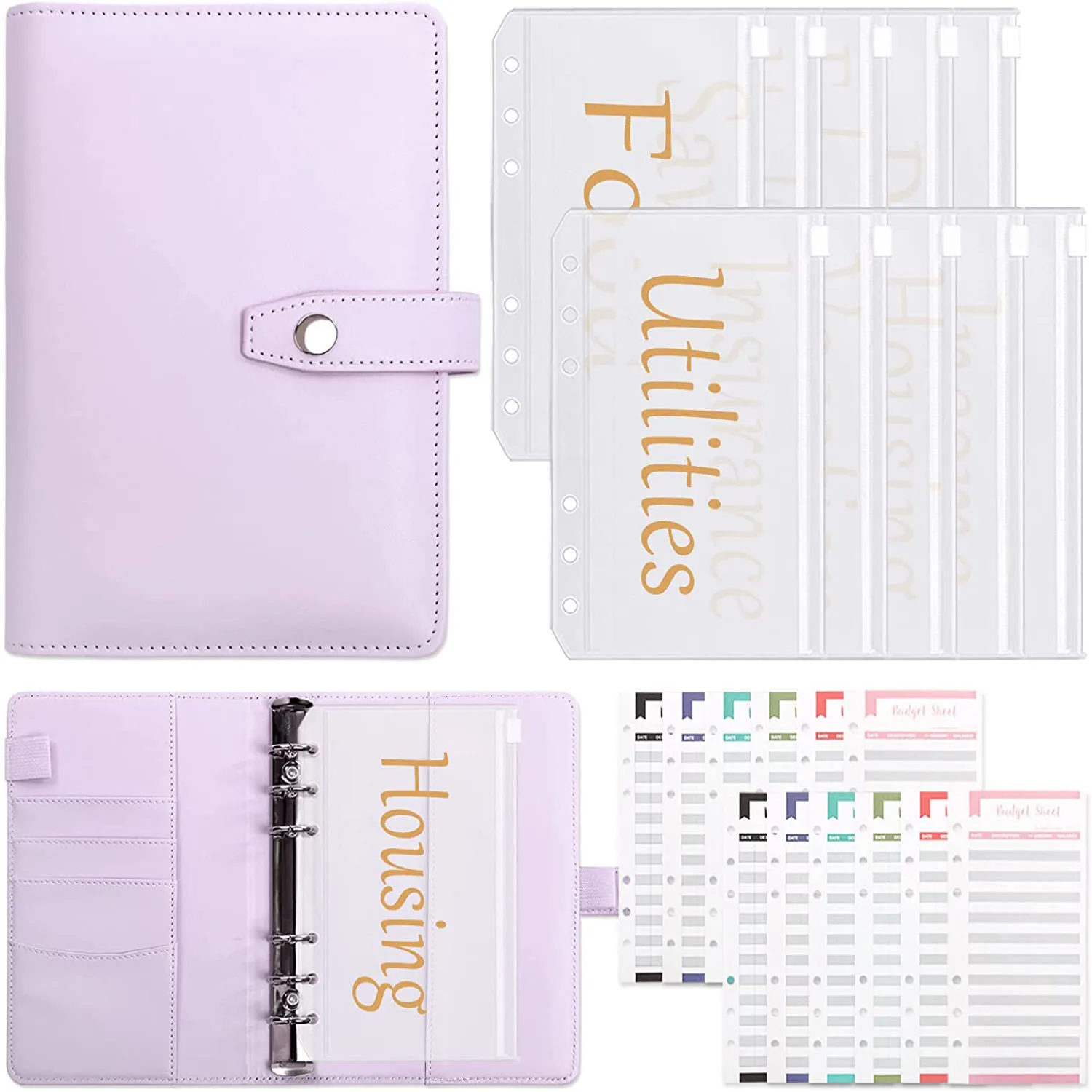 A6 Budget Binder with 10pcs Pre-printed Cash Envelopes for Budgeting,12 Expense Budget Sheets,Planner Organizer for Saving Money a6 pu leather notebook binder budget planner cash envelopes with 12 binder pockets budget sheets and stickers for saving money