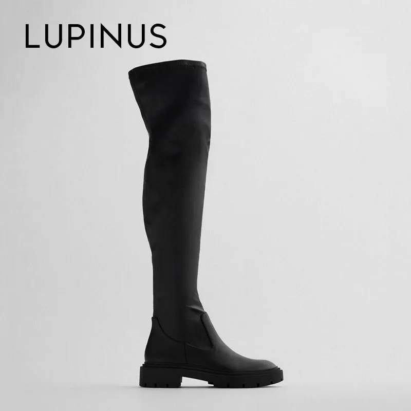 Lupinus модные черные женские Сапоги выше колена на массивном каблуке длинные