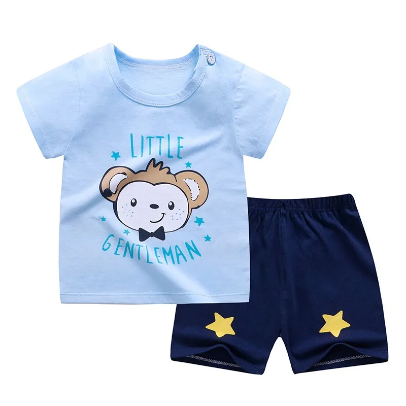 

ZWY824 Kids Boys Clothing Sets Summer Cartoon Print Short Sleeve O-Neck Cute T-Shirt Tops with Shorts Baby Girls Fashion Sets