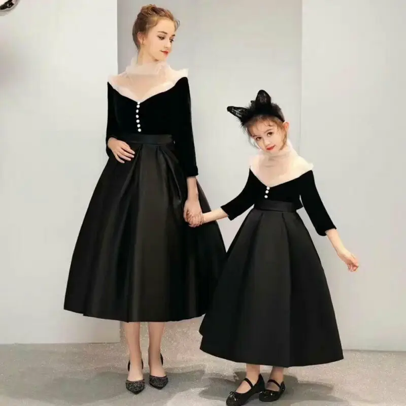 Модное семейное платье для мамы и дочки; одинаковые вечерние платья-пачки макси для женщин и девочек