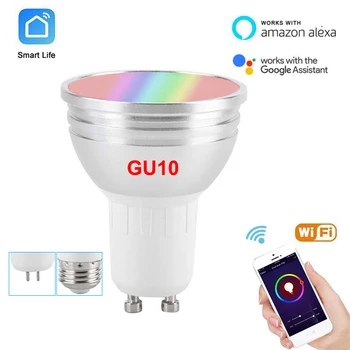 

2020 Tuya/Smart life WIFI Smart RGBW Light Cup blub GU10/GU5.3/E27,AC85-265V, compatible with Alexa Google home automatic bulbs