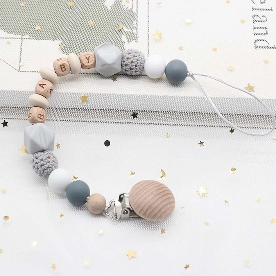 

Personalized Name Handmade Silicone Pacifier Chains Baby Teether Safe Teething Chain Pacifier Clips Holder Chain Babies Toy Gift