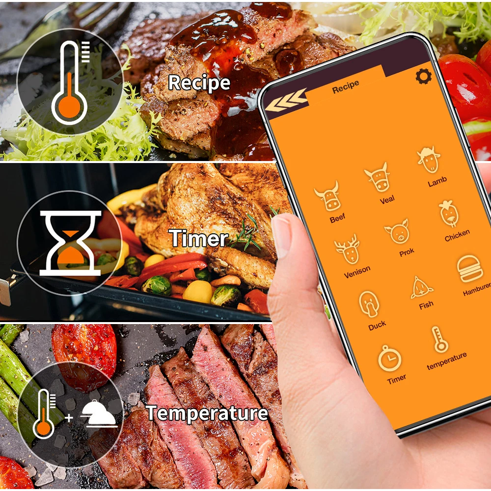 Цифровой термометр для мяса, кухонный умный беспроводной термометр для приготовления пищи, барбекю, еды, Bluetooth, печь, гриль, термометр, зонд, для улицы