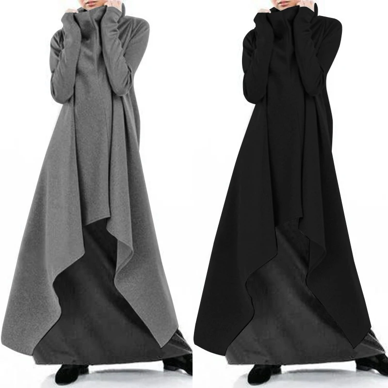 

Casual Irregular Hoodies Dress Women's Autumn Sundress 2019 ZANZEA Fashion Turtleneck Long Sleeve Sweatshirts Vestidos Plus Size
