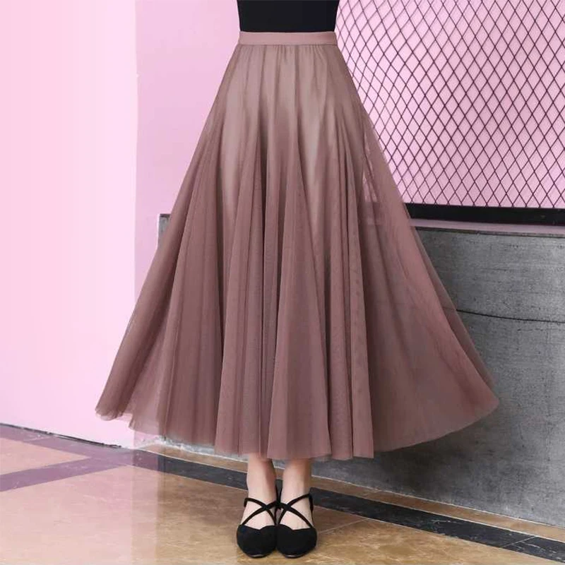 Purple Grey Skirt Весенняя, осенняя, зимняя, темно-коричневая, карамельная, фиолетовая, серая, длинная сетчатая юбка, английский консервативный стиль, высокая уличная эластичная талия, базовые юбки - Цвет: Purple Grey Skirt